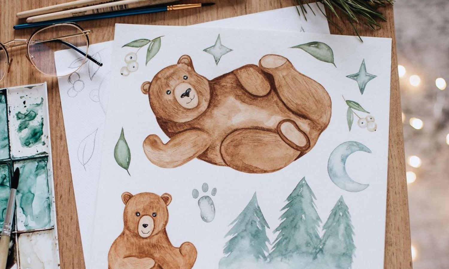 30 Cute Bear Watercolor Painting Ideas - Kreafolk