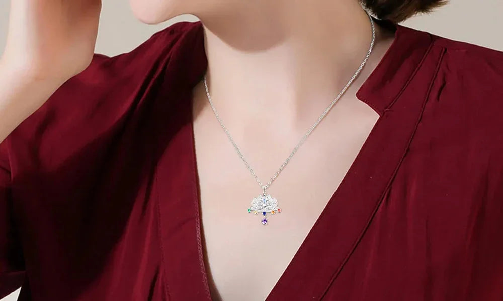 Colorful Chakra Energy Protection: Sterling Silver Lotus Chakra Necklace