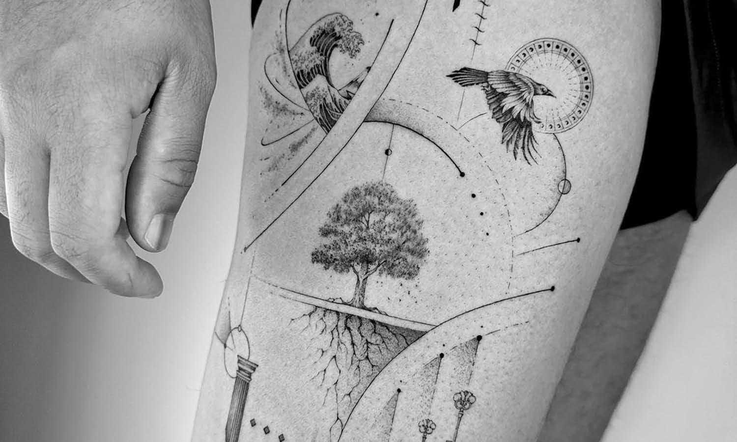Tattoo uploaded by Simon Halpern • #patterntattoo #sacredgeometry #dotwork  #blackwork #geometric #ornamental #mandala #geometrictattoo #legtattoo •  Tattoodo